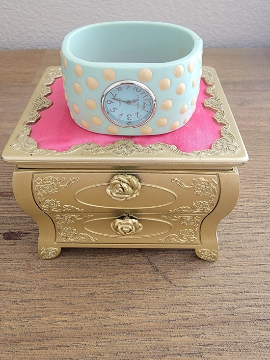 Betsey Johnson Accessories - Betsey Johnson Mint Green Polka Dot Bangle Watch with Gold Dots